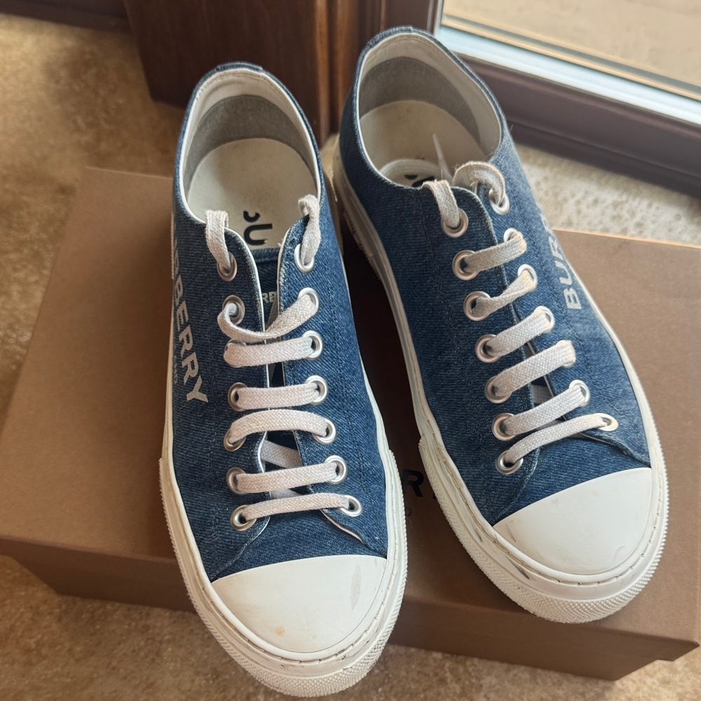 Burberry Denim Blue Sneakers with White Accents